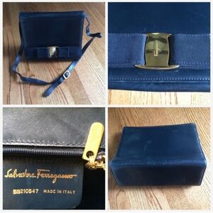 Ferragamo vintage navy bow bag